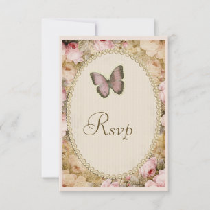 Vintage Wedding UAwg Rose Schmetterling, Musiknote RSVP Karte