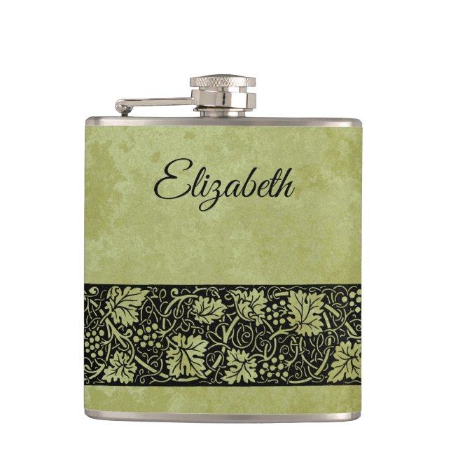 Vintage Wedding, Viktorianische Blätter für Weintr Flachmann (Vorderseite)