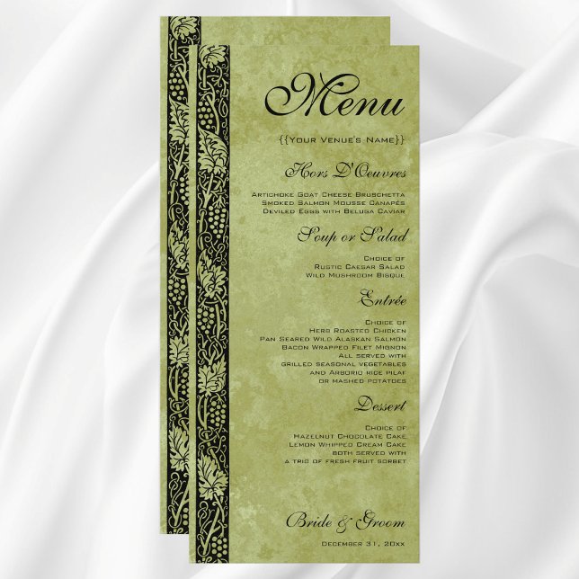 Vintage Wedding, Viktorianische Blätter für Weintr Menükarte (Vintage Wedding, Antique Victorian Grape Vines Customizable Reception Menu)