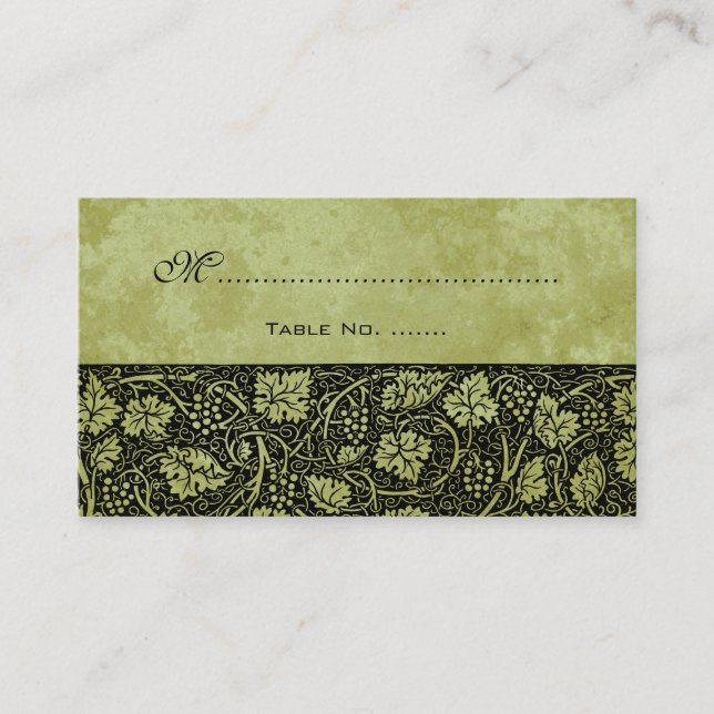 Vintage Wedding, Viktorianische Blätter für Weintr Platzkarte (Vorderseite)