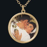 Vintage Wedding Vorschlag, Liebe und Romantik Vergoldete Kette<br><div class="desc">Vintage Illustration Liebe und Romantik Bild mit einem Mann und einer Frau umarmt und kurz davor,  zu küssen. Er hat ihr gerade eine Ehe vorgeschlagen und sie hat akzeptiert! Ein romantisches Hochzeitsangebot!</div>