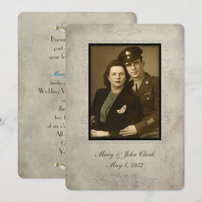 Vintage Wedding Vow Renewal Rahmen Einladung (Vorne/Hinten)