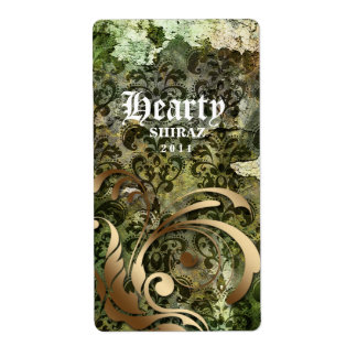 Vintage Wedding Wine Label Damask Green Gold