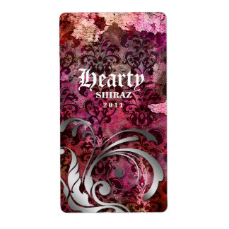 Vintage Wedding Wine Label Damask Red Silver