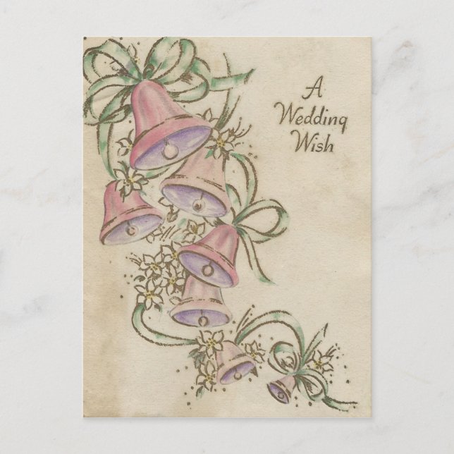 Vintage Wedding Wunsch mit Glocken Postkarte (Vorderseite)