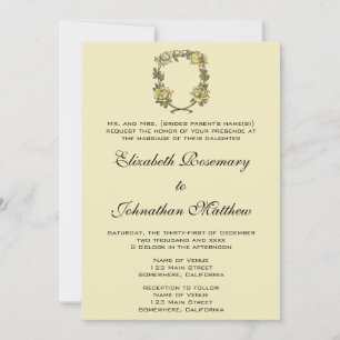 Vintage Wedding, Yellow Antique Garden Rose Kranz Einladung