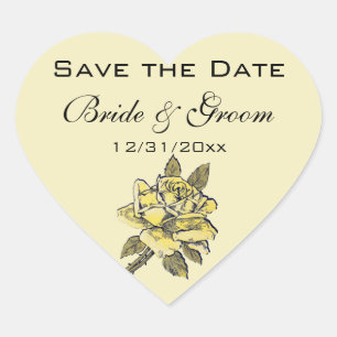 Vintage Wedding, Yellow Antique Garden Rose Kranz Herz-Aufkleber