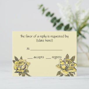 Vintage Wedding, Yellow Antique Garden Rose Kranz RSVP Karte