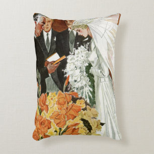 Vintage Wedding Zeremonie mit Braut und Bräutigam Dekokissen