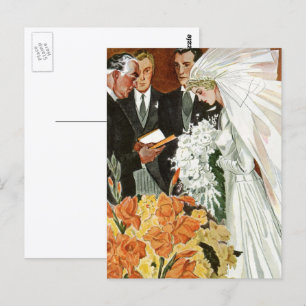 Vintage Wedding Zeremonie mit Braut und Bräutigam Postkarte