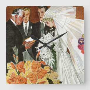 Vintage Wedding Zeremonie mit Braut und Bräutigam Quadratische Wanduhr