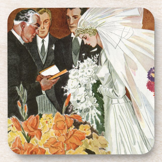 Vintage Wedding Zeremonie mit Braut und Bräutigam Untersetzer (Vorderseite)