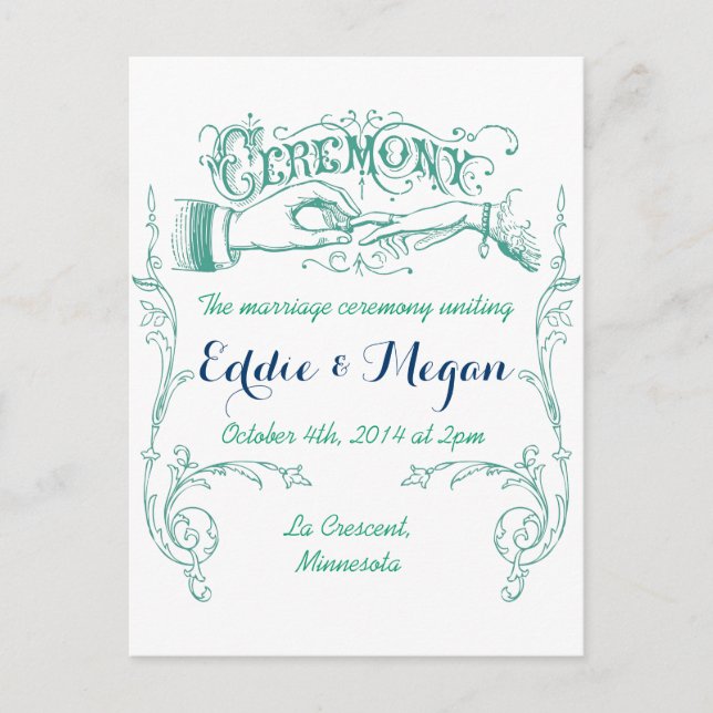 Vintage Wedding Zeremonie Postkarte (Vorderseite)
