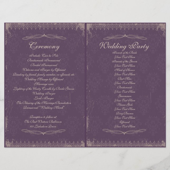 Vintage Wedding Zeremonie Programm (Vorderseite)