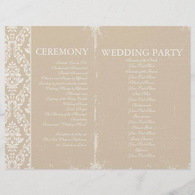 Vintage Wedding Zeremonie Programm Personalisiert (Vorderseite)