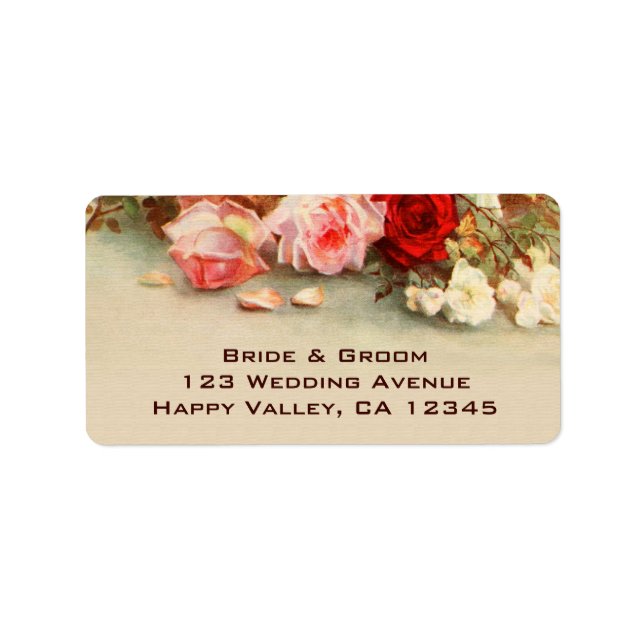 Vintage Wedge, Antique Rose Blume Florenz Adressaufkleber (Vorne)
