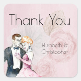 Vintage Wedple mit rosa Rosen Vielen Dank Quadratischer Aufkleber