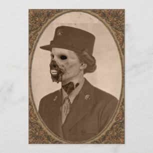 Vintage weibliche Zombie Soldatin Halloween-Party Einladung