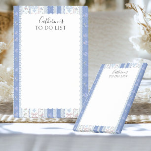 Vintage weiche blaue Blumeneinkaufsliste mit Namen Post-it Klebezettel