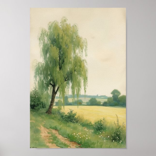 Vintage-Weidenbaum-Landschaftskunst Poster (Vorne)