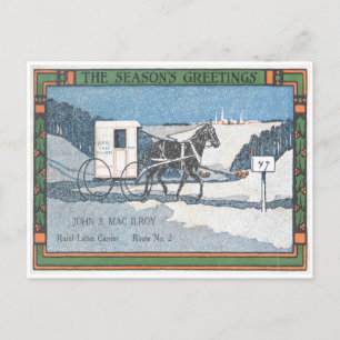 Vintage-Weihnachten-1915-Landpostbote-Pferd Postkarte