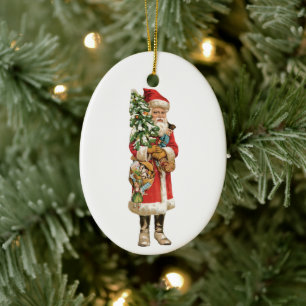 Vintage Weihnachten, 2 Santa Claus Scherenschnitte Keramik Ornament