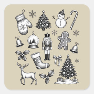 Vintage Weihnachten 90er Retro Xmas Ferien Quadratischer Aufkleber