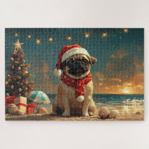 Vintage-Weihnachten am Strand mit Mops Puzzle
