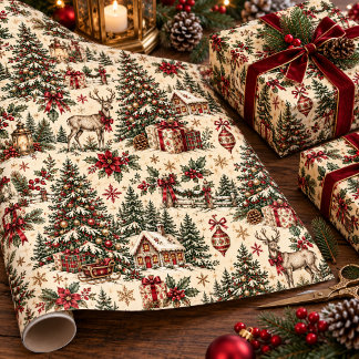 Vintage Weihnachten Antik Waldgrüne Bäume Geschenkpapier