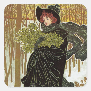 Vintage-Weihnachten Art Nouveau Scribners-Cover 18 Quadratischer Aufkleber