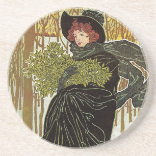 Vintage-Weihnachten Art Nouveau Scribners-Cover 18 Sandstein Untersetzer