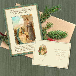 Vintage-Weihnachten Baby Jesus katholischer Priest Feiertagskarte