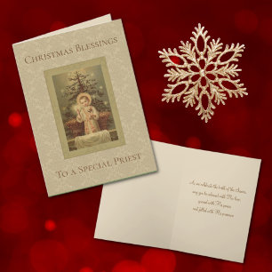 Vintage-Weihnachten-Baby-Jesus-Katholischer Priest Feiertagskarte
