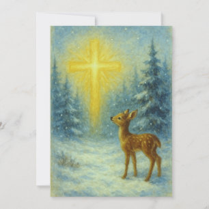 Vintage-Weihnachten Babyhirsch mit goldenem Kreuz Feiertagskarte