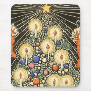 Vintage Weihnachten, Baum mit Kerzen und einem Ste Mousepad