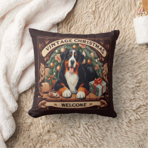Vintage-Weihnachten Berner Sennenhund Willkommen Kissen
