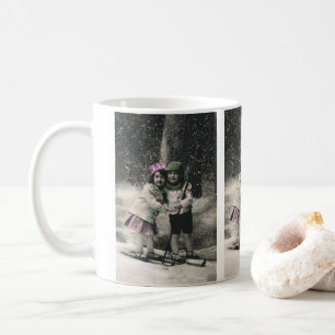 Vintage Weihnachten, beste Freunde auf Skiern Tasse