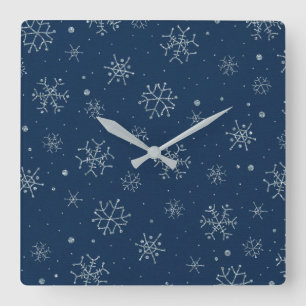 Vintage Weihnachten Blau Schneeflocken Design Deko Quadratische Wanduhr