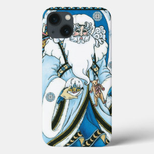 Vintage Weihnachten, blauer Weihnachtsmann mit Sch iPhone 13 Hülle