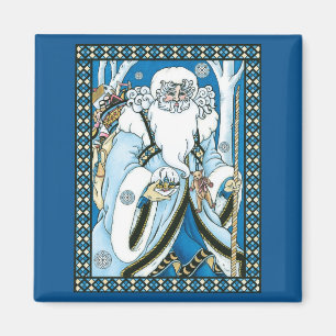 Vintage Weihnachten, blauer Weihnachtsmann mit Sch Magnet