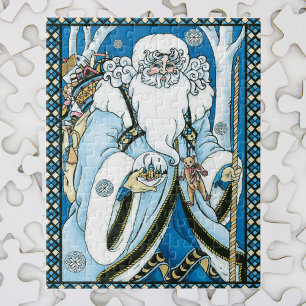 Vintage Weihnachten, blauer Weihnachtsmann mit Sch Puzzle