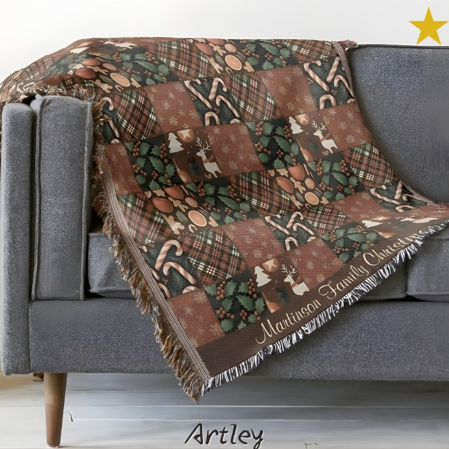 Vintage-Weihnachten-Braun-Patchwork-Namensvorlage Decke (Von Creator hochgeladen)