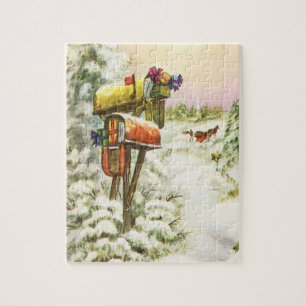 Vintage Weihnachten, Briefkästen in der Winterland Puzzle