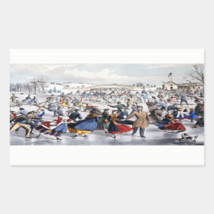 Vintage-Weihnachten Central Park Eisläufer Rechteckiger Aufkleber