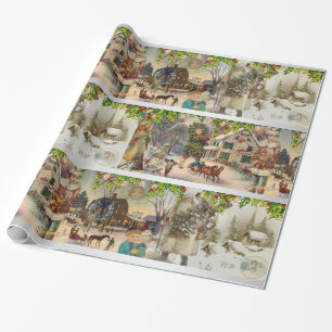 Vintage Weihnachten Chanukka Feiertags-Winterszene Geschenkpapier