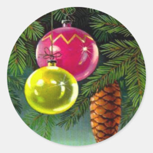 Vintage Weihnachten, Christbaumkugeln und Pinienza Runder Aufkleber