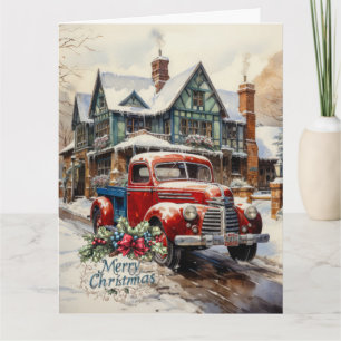 Vintage-Weihnachten-Christmas-Townhouse-Frohe-Weih Karte