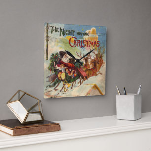 Vintage Weihnachten, Die Nacht vor Weihnachten Quadratische Wanduhr