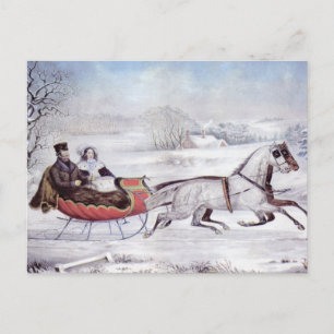 Vintage Weihnachten, Die Straße Winter, Schlittenp Feiertagspostkarte