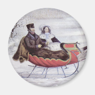 Vintage Weihnachten, Die Straße Winter, Schlittenp Magnet